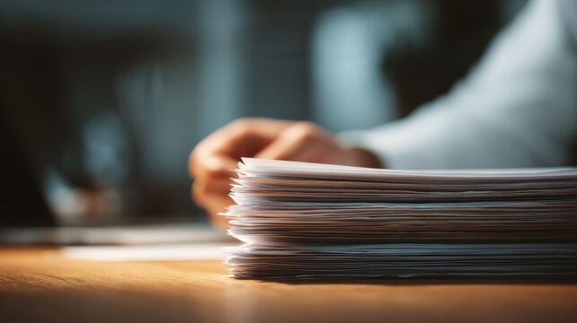 Person holding legal documents while sitting at desk with soft side lighting showing uncertainty and anxiety over immigration paperwork