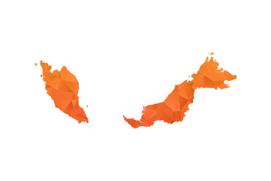 Malaysia Map - Polygon Style Vector Illustration in Orange Gradient, Low Poly Geometric Design, Isolated on White Background for Infographics and Education.