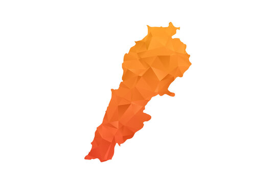 Lebanon Map - Polygon Style Vector Illustration in Orange Gradient, Low Poly Geometric Design, Isolated on White Background for Infographics and Education.