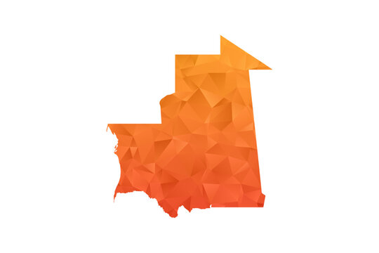 Mauritania Map - Polygon Style Vector Illustration in Orange Gradient, Low Poly Geometric Design, Isolated on White Background for Infographics and Education.