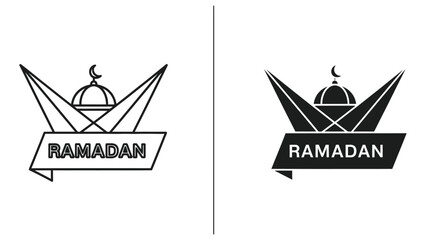 Dynamic Ramadan mosque dome banner with geometric elements and crescent moon. © Abu Sufian