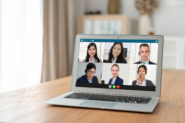 Fototapeta premium Business people on video conference for modish virtual group meeting of corprate business office workers