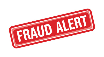 A vibrant red rectangular sign displaying fraud alert in bold white letters ideal for digital use on transparent background silhouette
