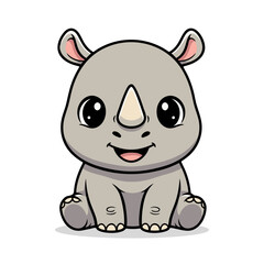 Cute Cartoon Illustration of a Baby Rhinoceros Sitting Down Animal Icon
