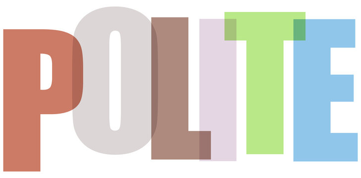 Colorful stylized text spelling out the word polite with a rainbow gradient effect isolated on transparent background