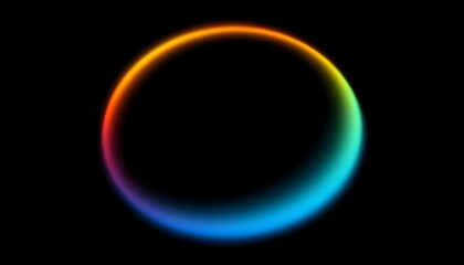 Obraz premium A vibrant, circular, rainbow-colored ring glowing against a dark background from a close-up viewpoint