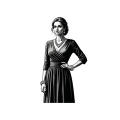 Woman in Elegant Black Dress Illustration.