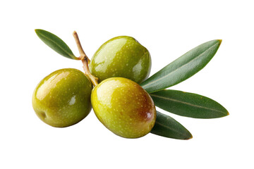 Three green olives with leaves on a dark background fruit food, Isolated On Transparent Background, Png Cut Out