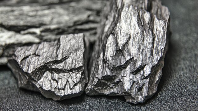 Graphite rock, metallic grey raw stone, pencil material, geology background