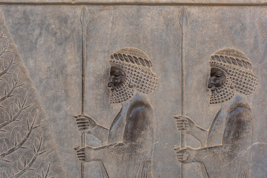 Beautiful ancient relief of kings bringing tribut to Persepolis, Persia, Iran