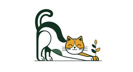 Obraz premium Stylized cat reaching for plant illustration on white background