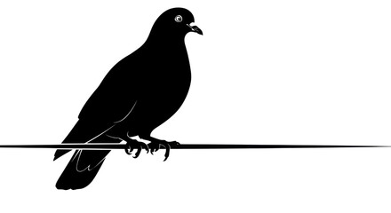 Fototapeta premium Silhouette of a Pigeon perched on a wire against a white background