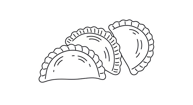 Hand drawn empanadas, dumplings, or pasties isolated on white background. Simple line art.