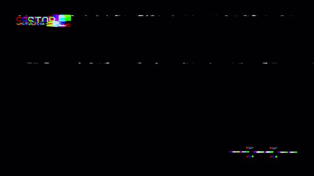 Stop VHS Video Tape Glitch Effect on Black Background with Retro Static Interference and Tracking Issues, Seamless Loop 4K 4k video animation seamless loop