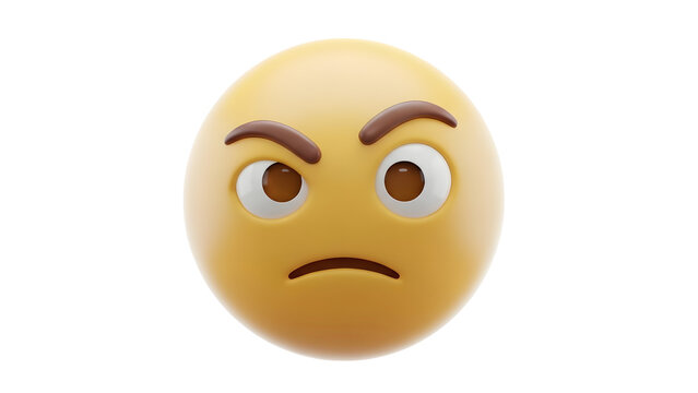 Concerned emoji face with furrowed eyebrows on transparent background