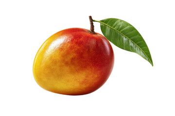 Ripe red and yellow mango fruit with green leaf on black background image, Isolated On Transparent Background, Png Cut Out