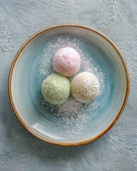 Pastel Mochi Ice Cream Balls in Ceramic Bowl