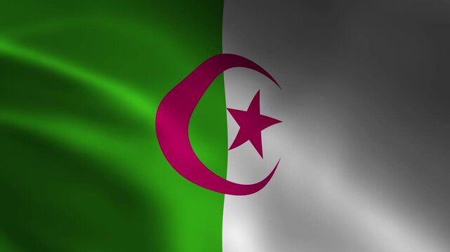 Algeria Country Flag Waving In Air Full Screen Animation