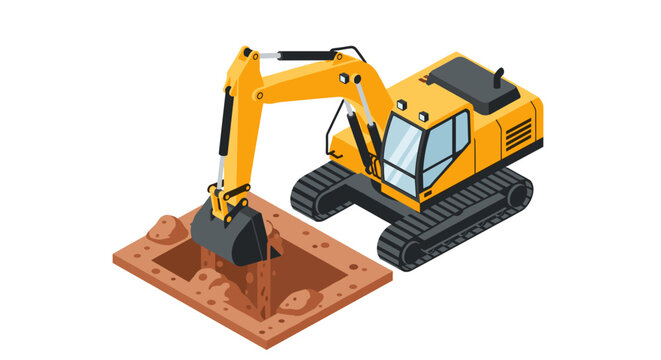 Yellow Excavator Digging into the Ground.