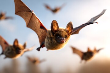 Obraz premium Close Up of Swarm of Bats Flying in Mid Air