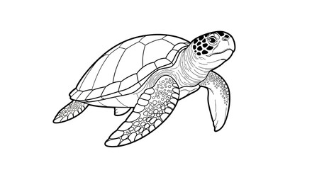 Black and White Sea Turtle Illustration. © Bahan