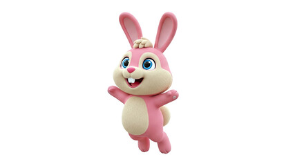 Obraz premium 3D Cartoon Pink Rabbit with Blue Eyes