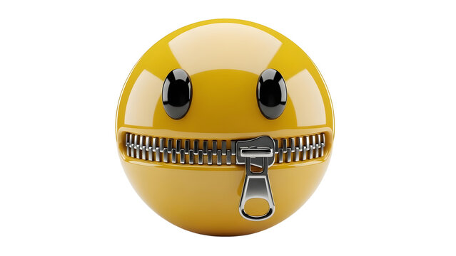 Yellow smiley face with zipper mouth on transparent background isolated cutout