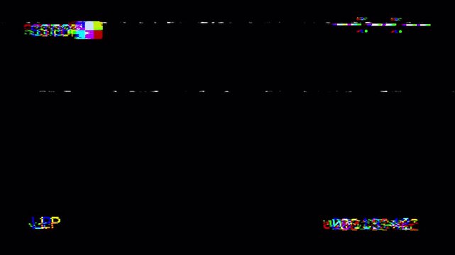 VHS Stop Video Tape Glitch Effect Overlay with Static Lines, Tracking, and Timecode Display on Black Background 4K 4k video animation seamless loop