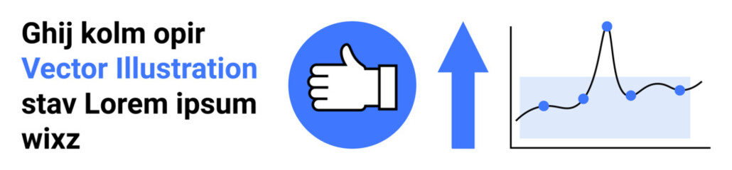 Obraz premium Social media, online analysis, data tracking, digital growth, performance metrics, trends monitoring. Thumbs-up icon, growth arrow line chart. Social media and online analysis concept