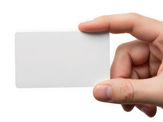 Obraz premium Hand holding a blank white card isolated on a transparent background 1