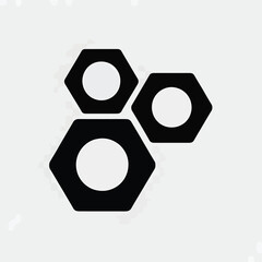 Black hexagonal shapes with central circles on a light gray background