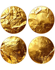 Four gold foil circles with varying textures on black