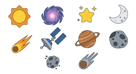 Cosmic illustrations sun planets and space objects © Farelious