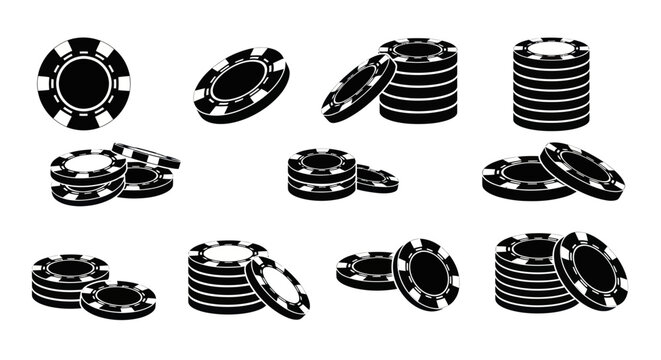 Casino Poker Chips Set - Black and White Icons