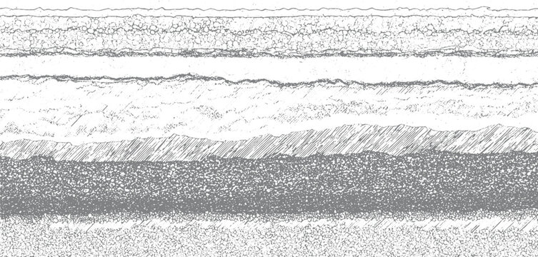 Abstract layered geological strata cross section with varied textures and hatching patterns background