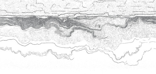 Detailed topographic map contour lines and stippled texture representing geological strata topography