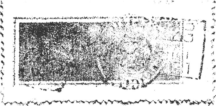 Textured black and white postage stamp with serrated edges and faint circular cancellation mark