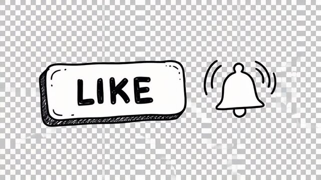 A simple black and white illustration of a like button and notification bell on a transparent background viewed from directly above
