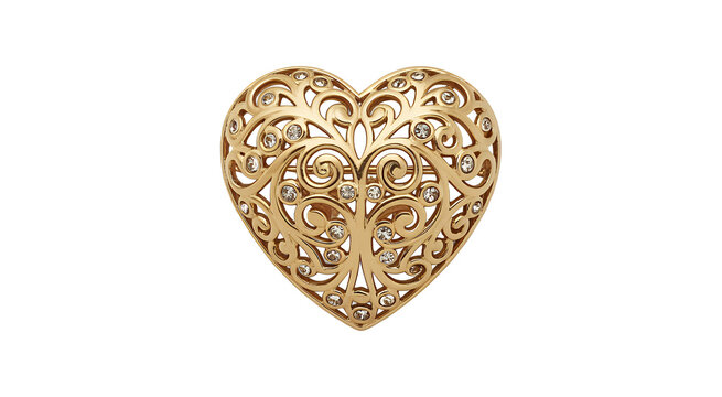 Gold Heart Shaped Pendant with Diamonds jewelry isolated on a transparent background