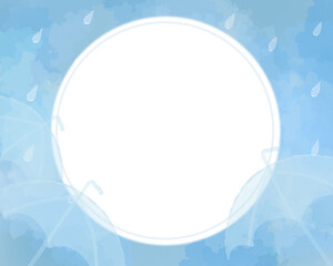 幻想的な水彩の傘と雨の丸フレーム