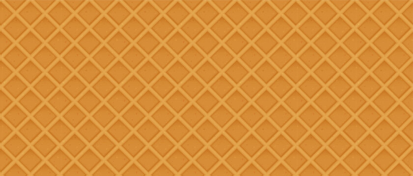 Seamless waffle cone texture background with diagonal lattice grid. Warm golden biscuit pattern for ice cream packaging, wrapping paper, and textile prints.
