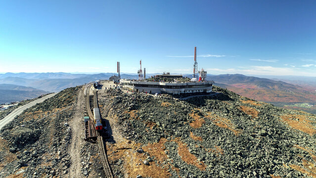 Mount Washinton, NH from the air looking west, fall colors visible.