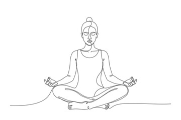 Continuous Line Art of Woman Meditating in Lotus Position (Yoga & Mindfulness Concept)