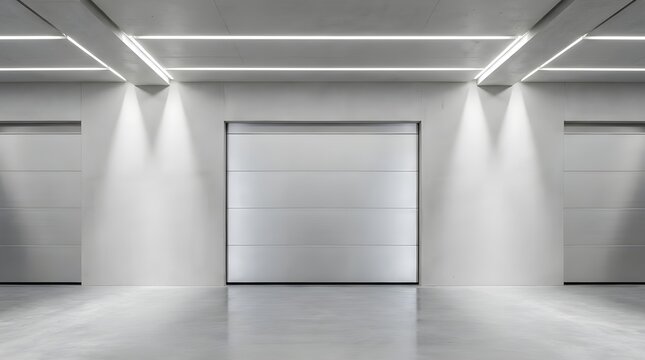 Clean Loading Dock Interior With Closed Sectional Doors For Warehouse Logistics And Industrial Real Estate Visuals

