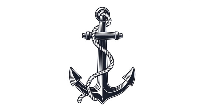 Detailed illustration of a nautical anchor with rope wrapped around it on a white background