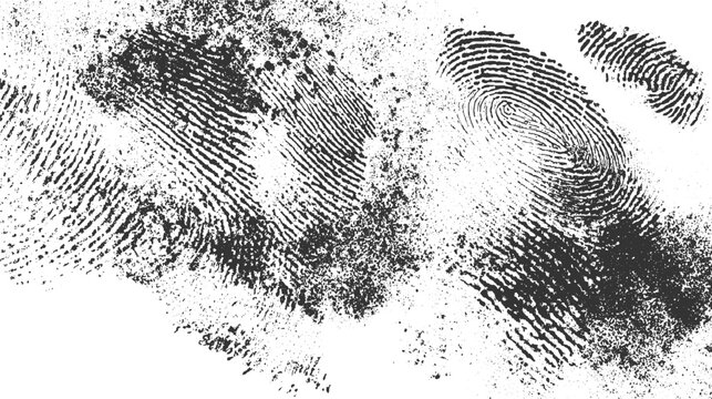 Black fingerprint textures and smudges on white background