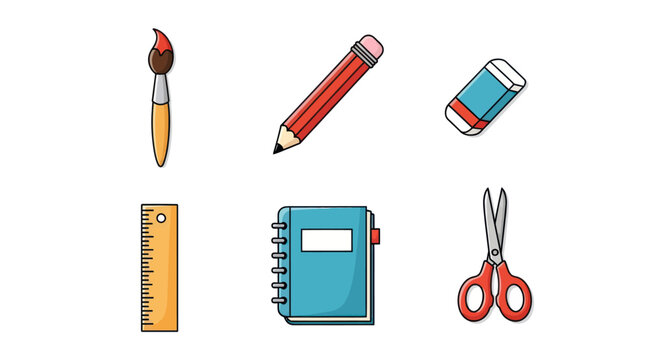 School supplies set cartoon illustration