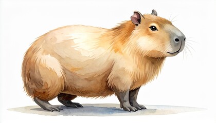 Fototapeta premium Cute capybara full body watercolor illustration hand-painted aquatic rodent animal portrait for nature and wildlife design