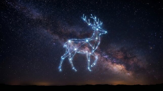 Stunning starry night sky with constellation deer under Milky Way