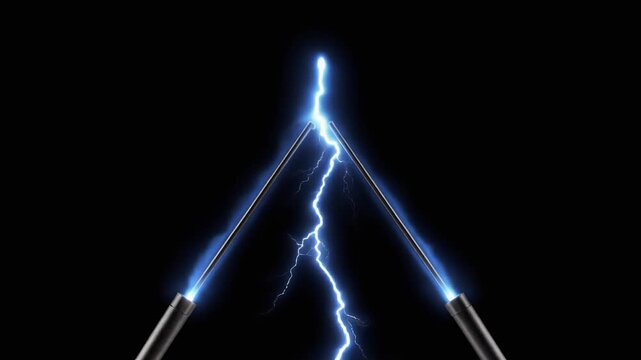 Jacobs Ladder Plasma Arc Climbing Upward Between Diverging Electrodes - Brilliant Blue White